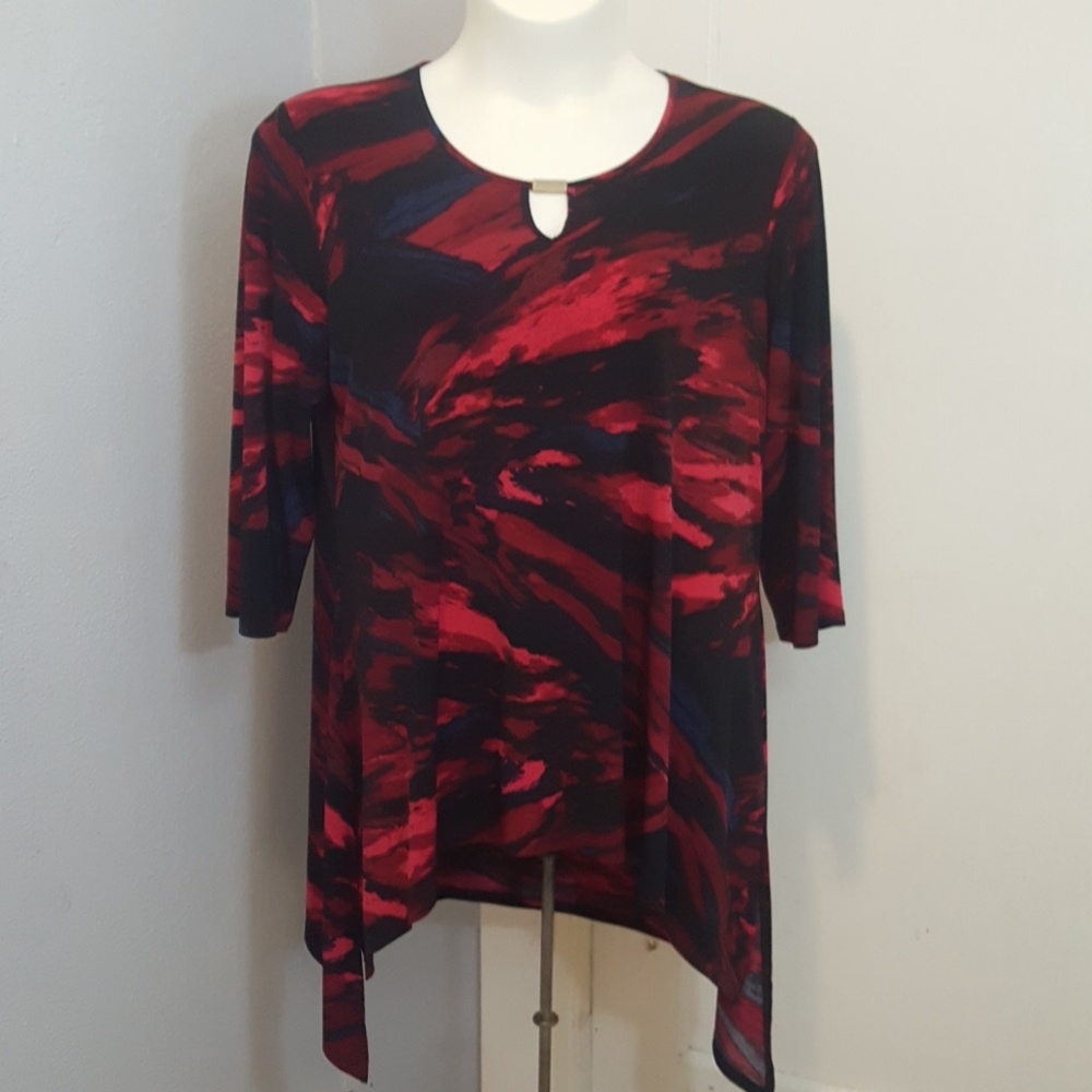 Cato Red Abstract Print Asymmetrical Tunic -18/20W